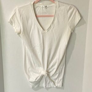Cloud Nine white V-neck tee with tied not